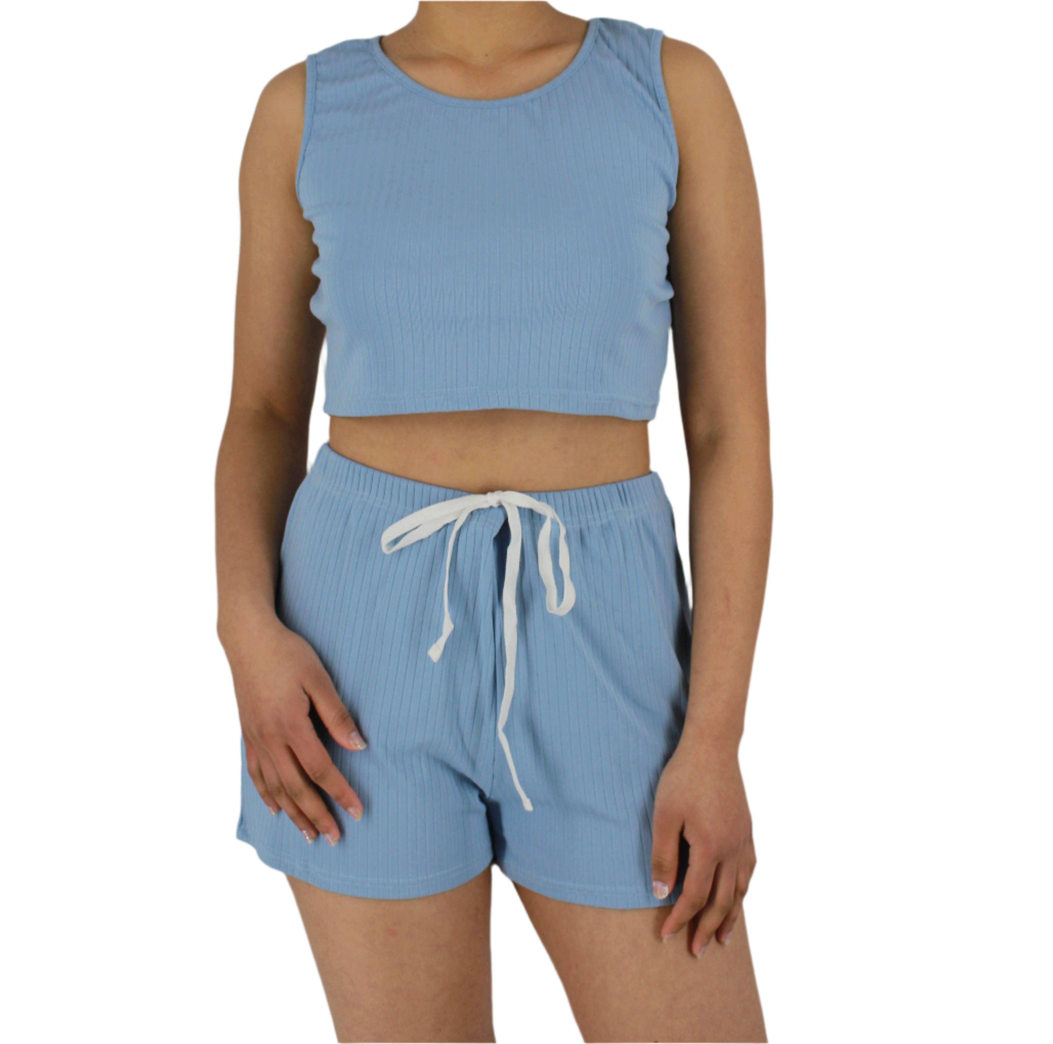 Sleeveless Crop Top and Shorts Loungewear Set