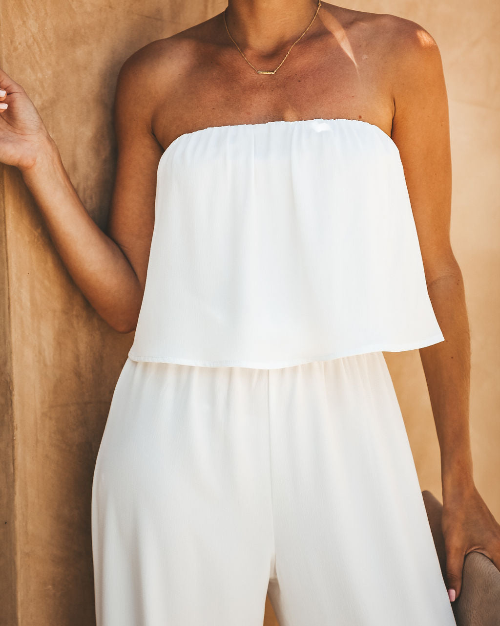 Effortless Elegant Chic White Strapless Jumpsuit