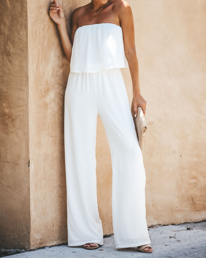 Effortless Elegant Chic White Strapless Jumpsuit