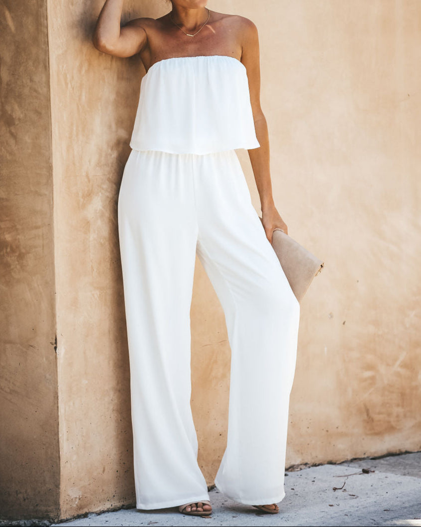 Effortless Elegant Chic White Strapless Jumpsuit