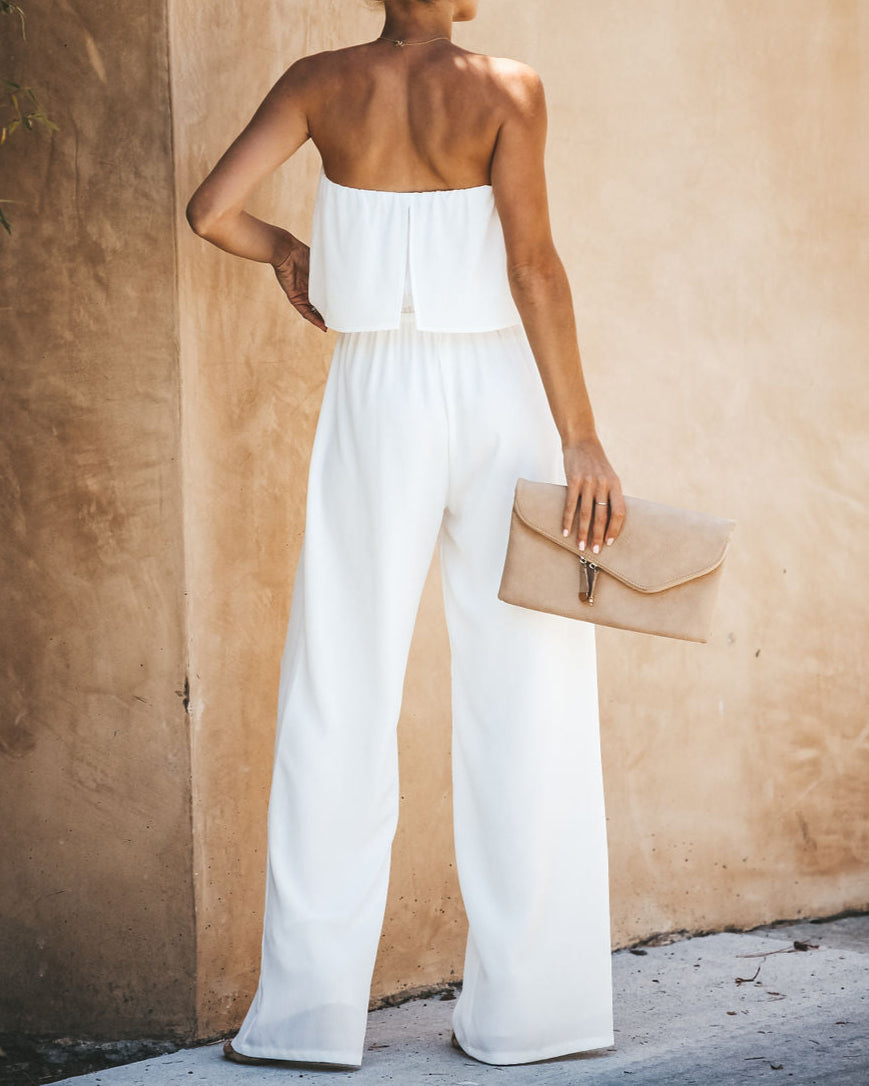 Effortless Elegant Chic White Strapless Jumpsuit