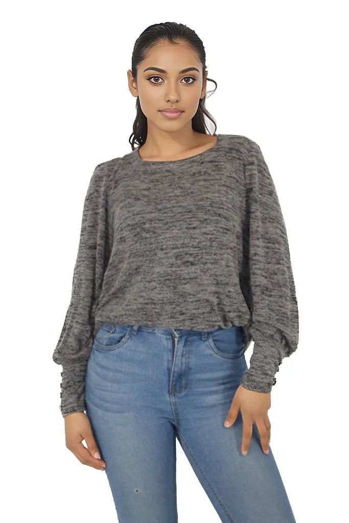 Square Neck Bishop Sleeve  Sweater Top