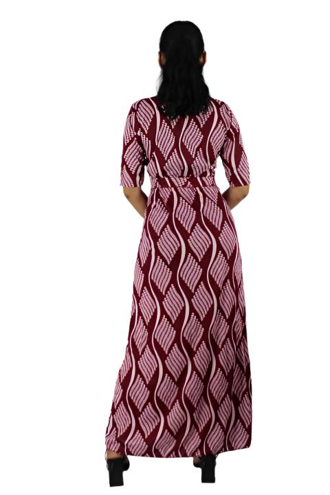 Short Sleeve Patterned Maxi Dress with Belt