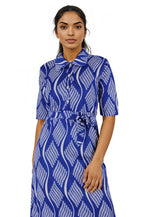 Short Sleeve Patterned Maxi Dress with Belt