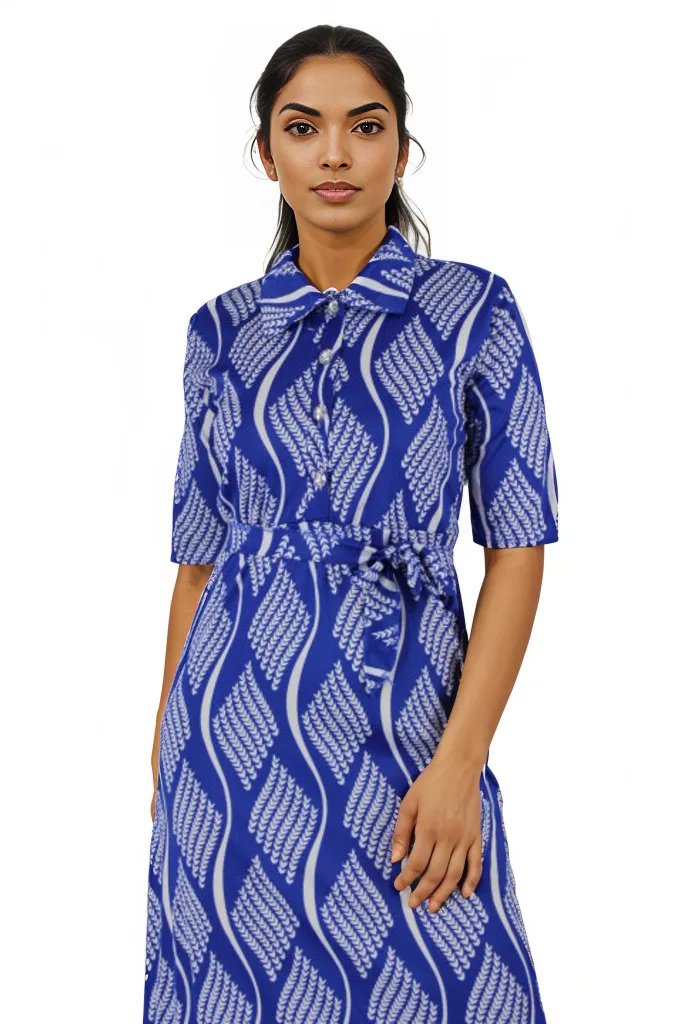 Short Sleeve Patterned Maxi Dress with Belt