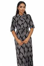 Short Sleeve Patterned Maxi Dress with Belt
