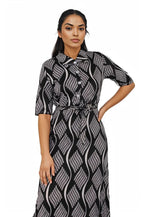 Short Sleeve Patterned Maxi Dress with Belt