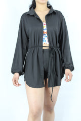 Belted Blouse Cardigan and Shorts Two Piece Set