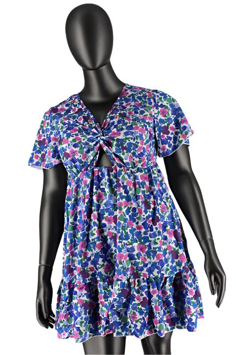 All Over Floral Print Twist Cut Out Front Mini Dress