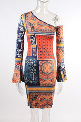 Pattern one sleeve flare dress
