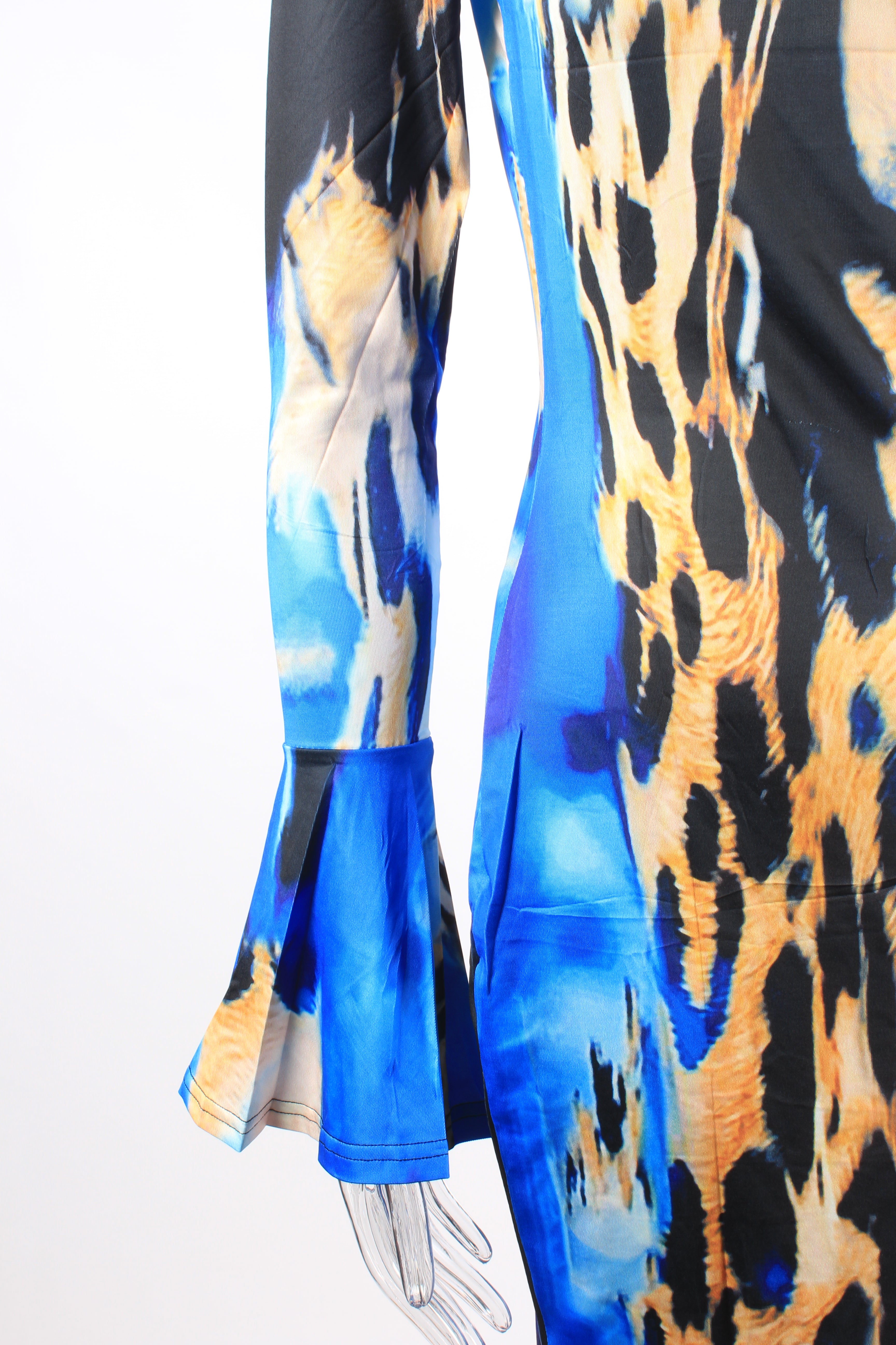 Leopard print one shoulder flare sleeve dress