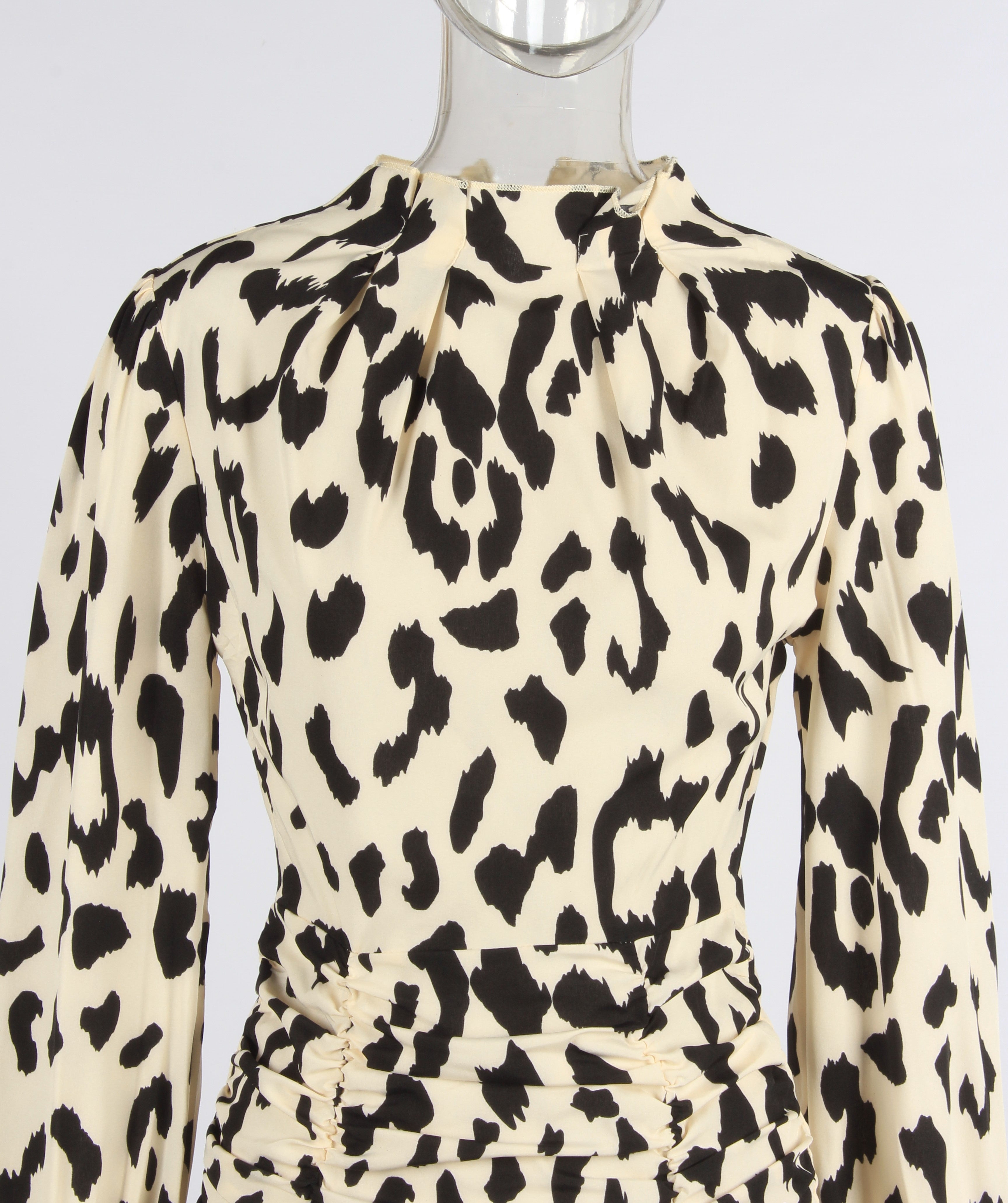 Leopard ruched long sleeve mini dress