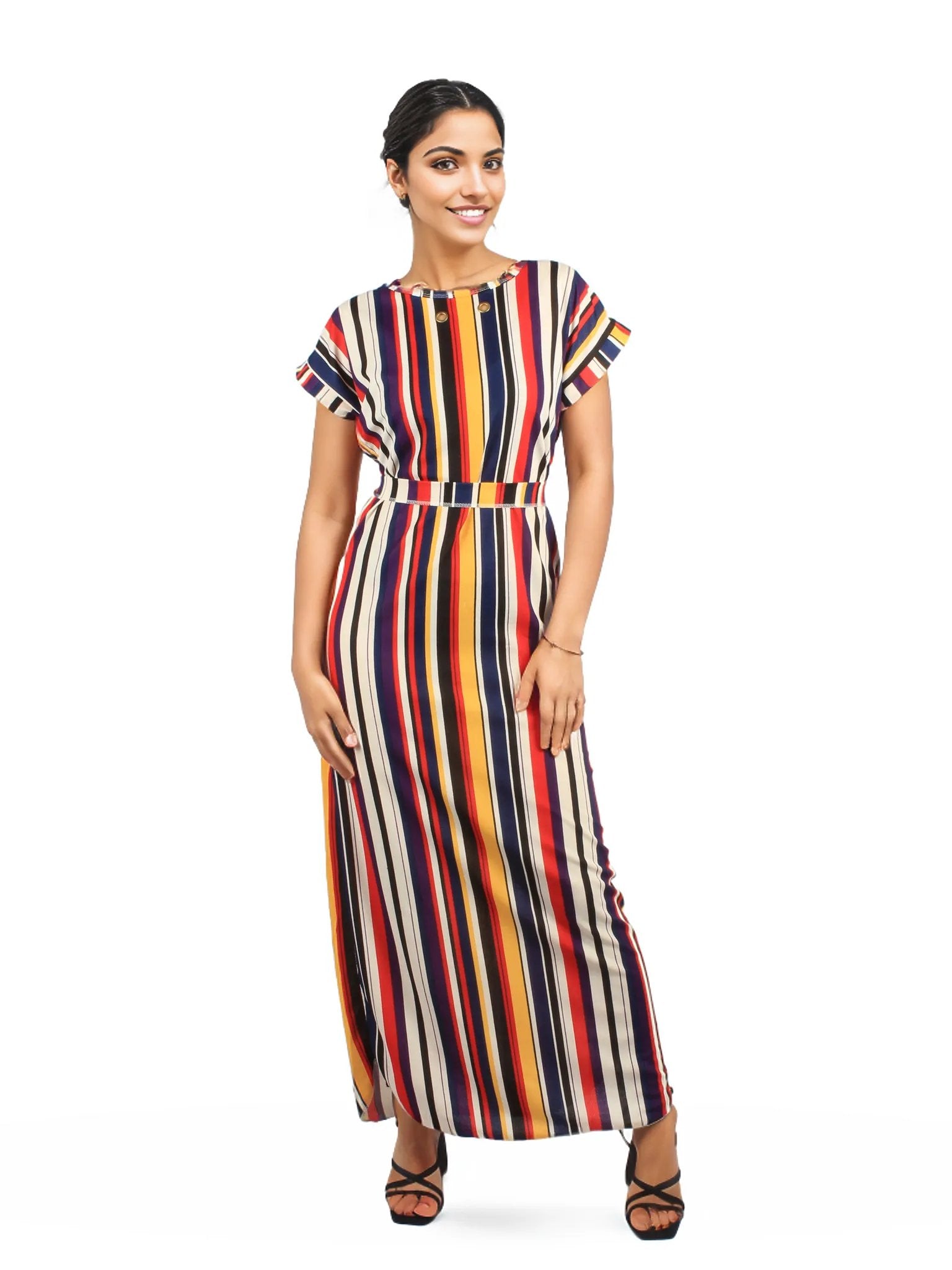 Striped Maxi Dress With Belt