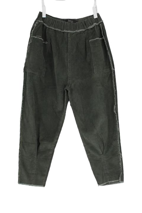 Inside Out Style Courdroy Above Ankle 3/4 Elastic Waist Pants XD21