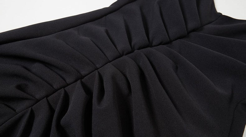 Black Spaghetti Strap Ruched Midi Dress