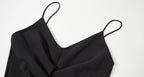 Black Spaghetti Strap Ruched Midi Dress