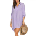 Irregular Chiffon Shirt Dress Three Quarter Sleeve XD21