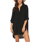 Irregular Chiffon Shirt Dress Three Quarter Sleeve XD21