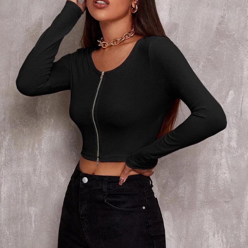 Knitted Ribbed Women Cropped Tshirts Black / Xs