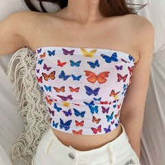 Butterfly Patterned Cropped Tube Top