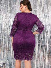 Lace Curve Mini Three Quater Sleeve Dress XD21