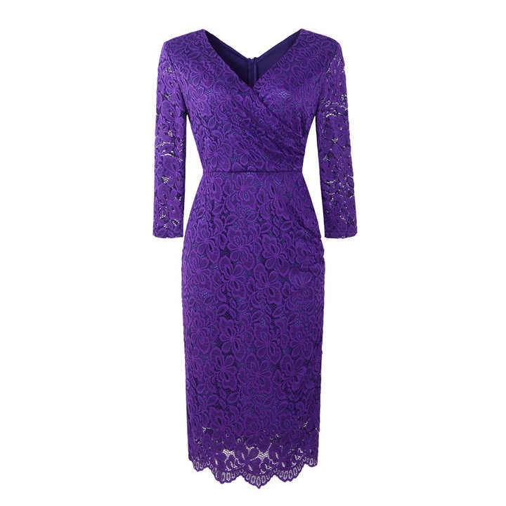 Lace Curve Mini Three Quater Sleeve Dress XD21