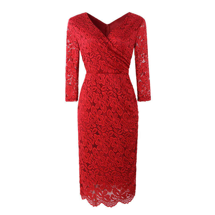 Lace Curve Mini Three Quater Sleeve Dress XD21