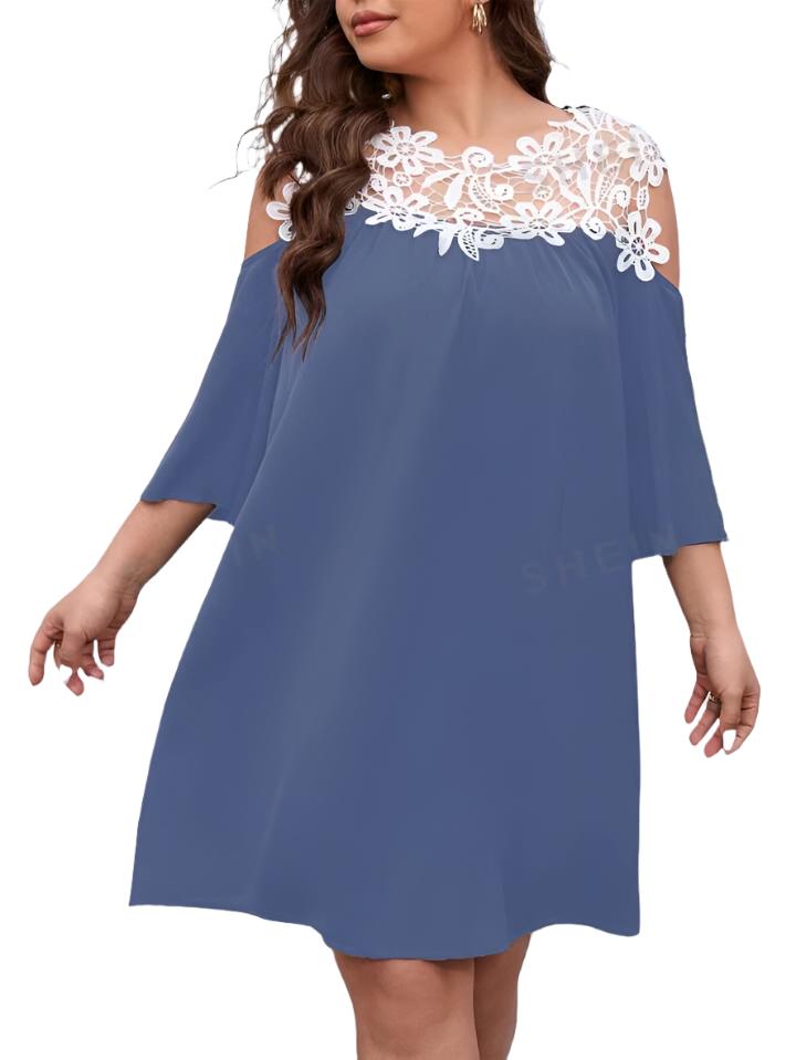 Lace Open Shoulder Short Sleeve Curve Dress XD21