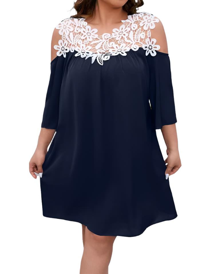 Lace Open Shoulder Short Sleeve Curve Dress XD21