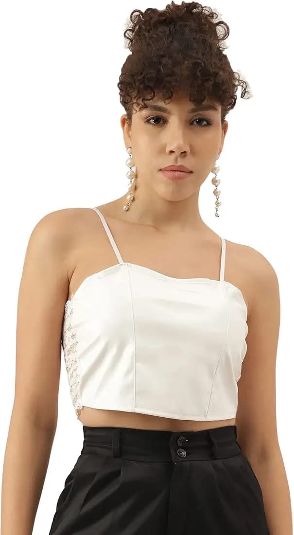 Lace Pleather Spaghetti Strap Crop Top XD21