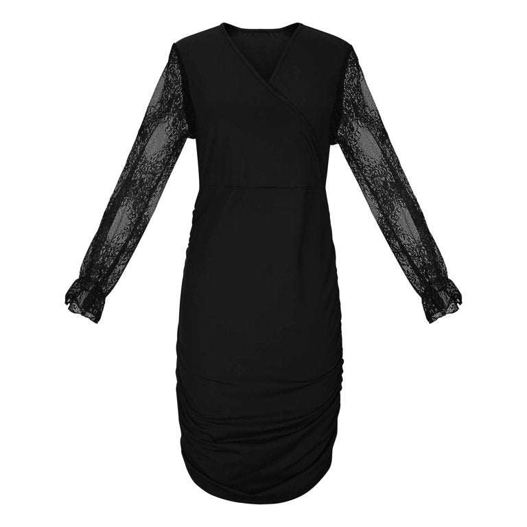 Lace Sleeve Ruched Bodycon Mini Dress XD21