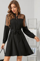 Lace Stitching Lantern Sleeve Dress with Belt XD21