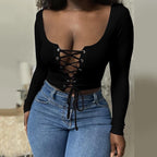 Lace Up Ribbed Knitted Crop Top XD21