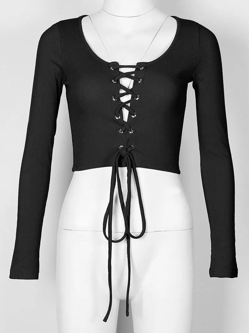 Lace Up Ribbed Knitted Crop Top XD21