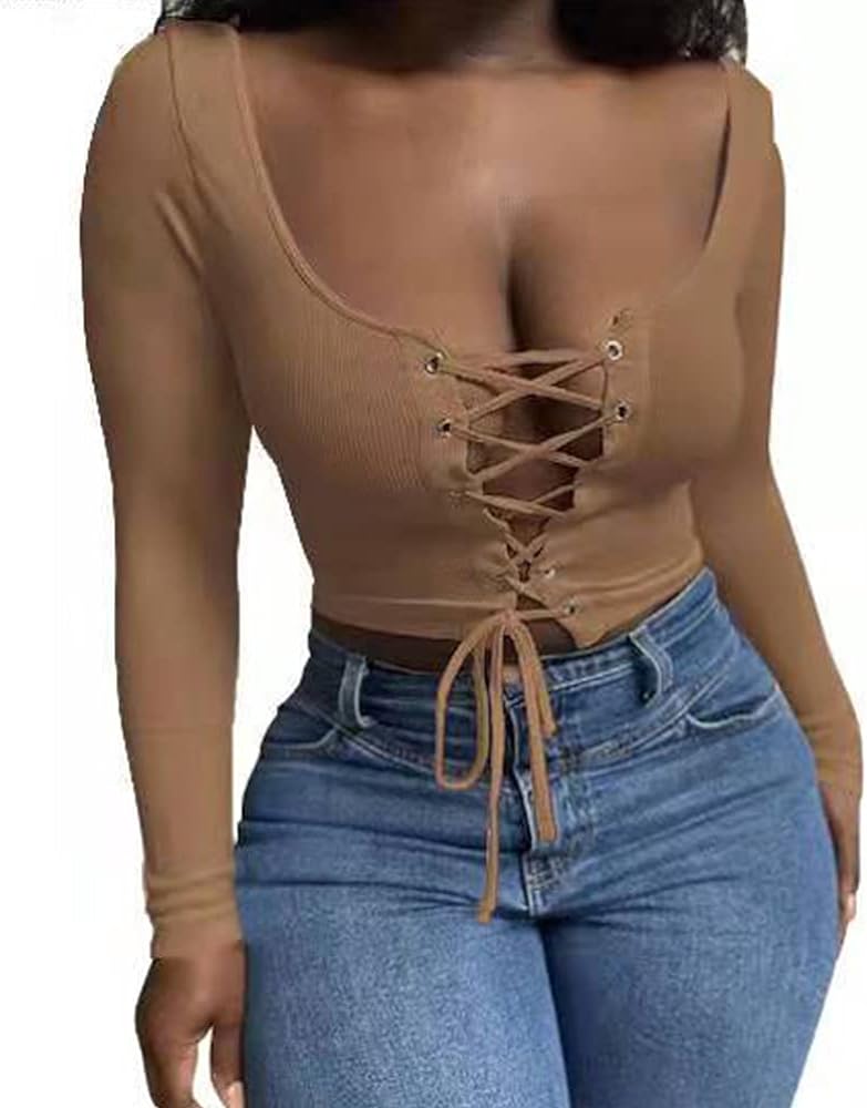 Lace Up Ribbed Knitted Crop Top XD21