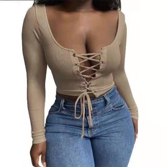 Lace Up Ribbed Knitted Crop Top XD21