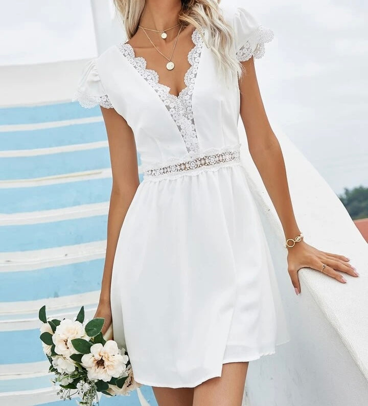 Lace V Neck Backless Mini Dress XD21