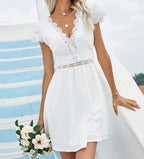 Lace V Neck Backless Mini Dress XD21