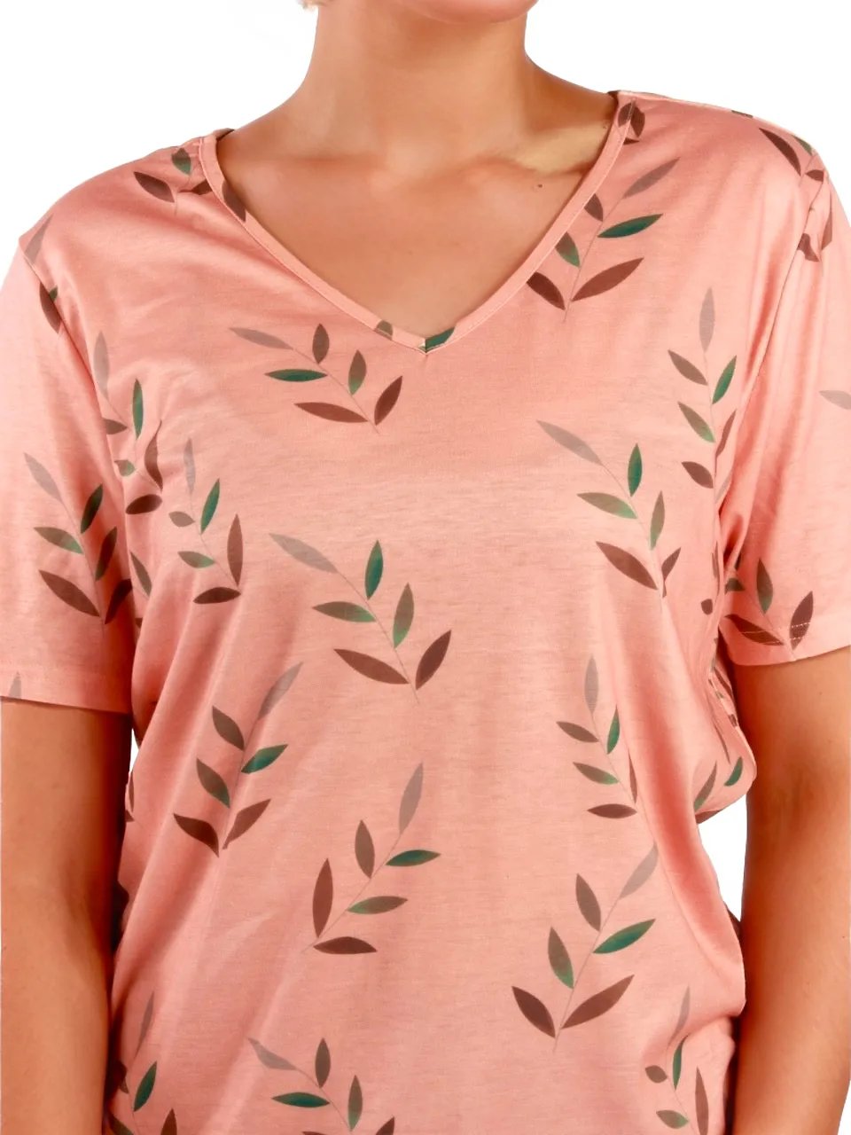 Leaf Printed V-Neck T-Shirt XD21