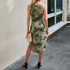Leopard Tie-Dye Printed V-Neck Dress XD21