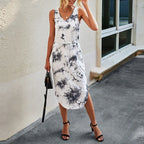 Leopard Tie-Dye Printed V-Neck Dress XD21