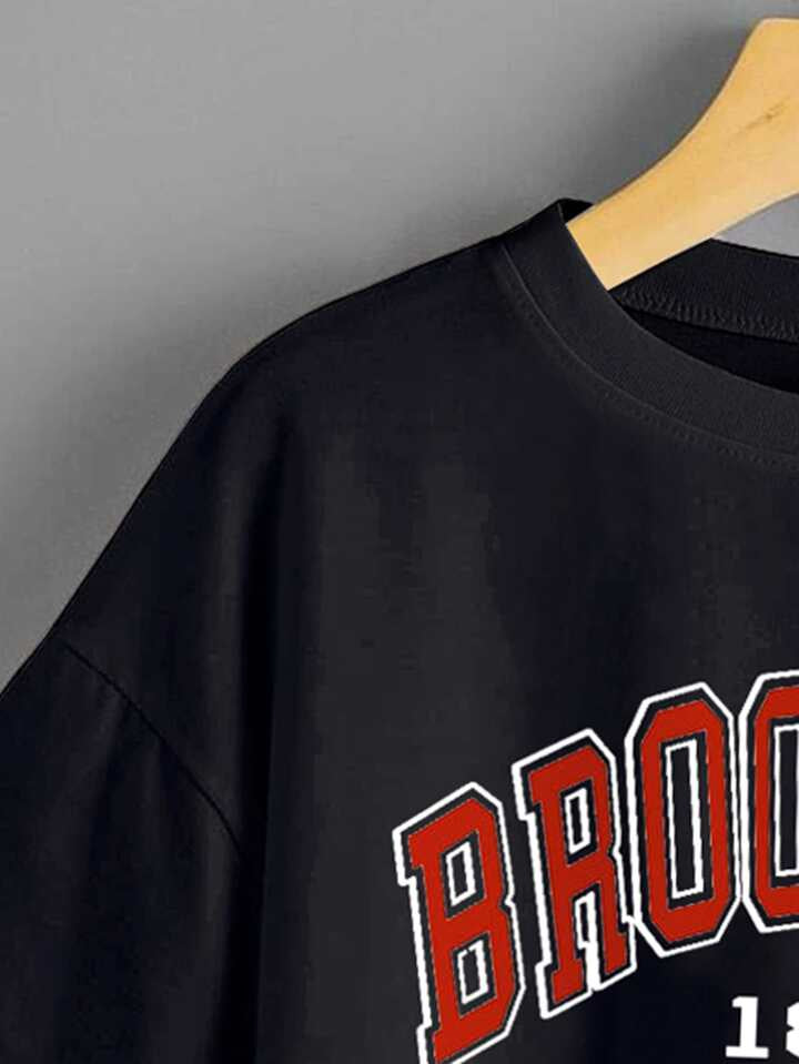 Letter Graphic Drop Shoulder Crop Tee XD21