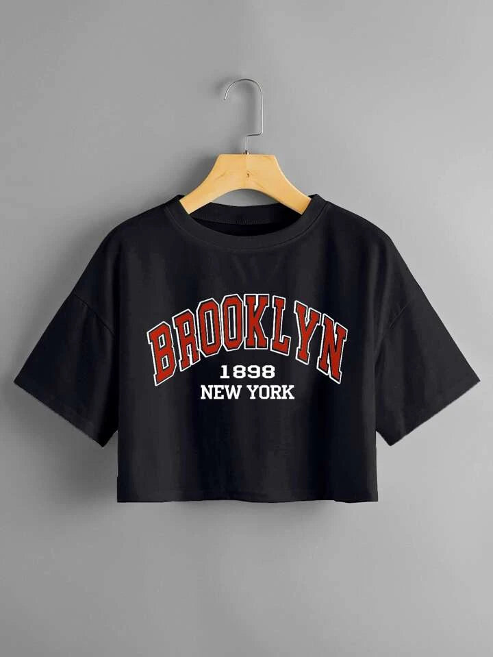 Letter Graphic Drop Shoulder Crop Tee XD21