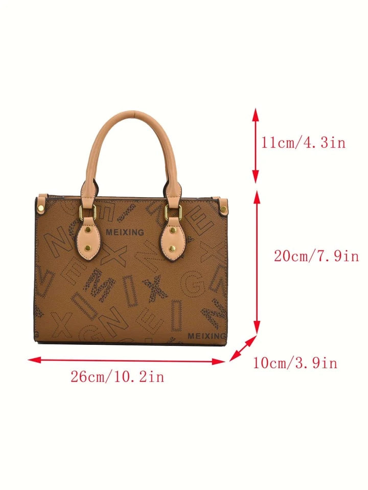 Letter Graphic Studded Decor Square Bag XD21