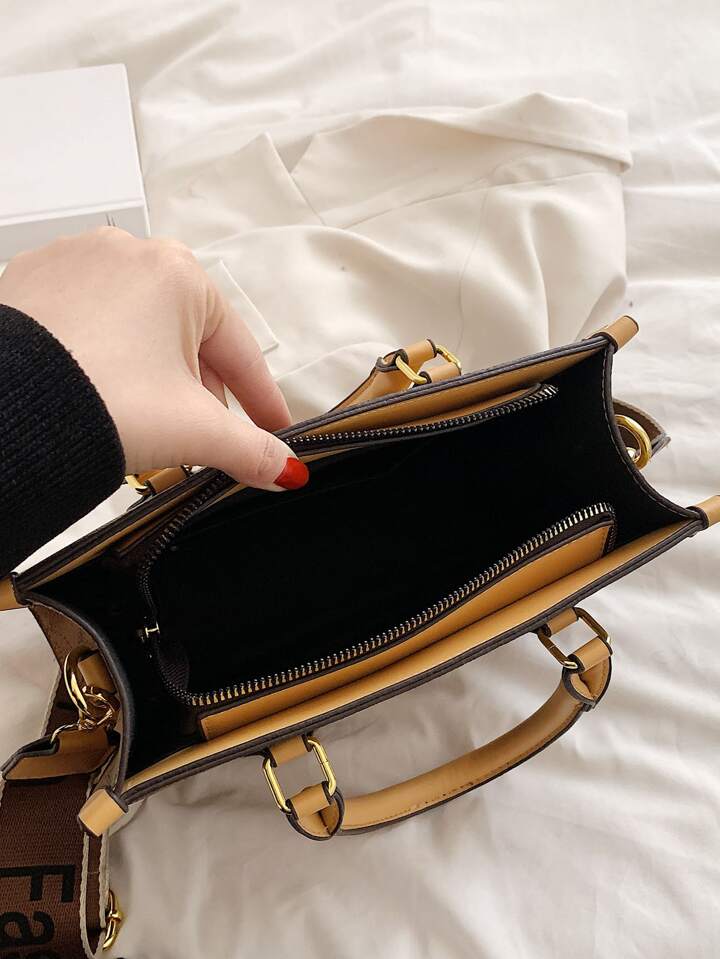Letter Graphic Studded Decor Square Bag XD21