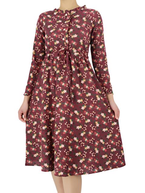 Long Sleeve Halfway Button Up Floral Midi Dress XD21