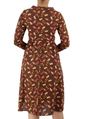 Long Sleeve Halfway Button Up Floral Midi Dress XD21