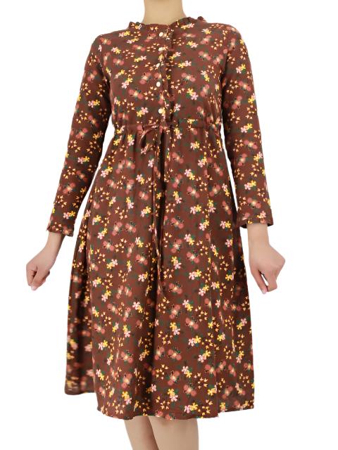 Long Sleeve Halfway Button Up Floral Midi Dress - XD21