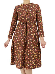 Long Sleeve Halfway Button Up Floral Midi Dress XD21