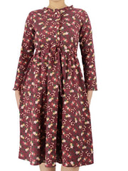 Long Sleeve Halfway Button Up Floral Midi Dress XD21